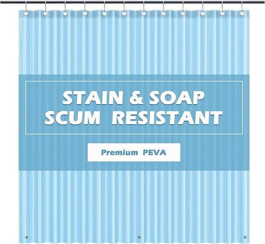 EHZNZIE Shower Curtain Liner Light Weight PEVA, Shower Liner 72x72 Inches, Waterproof, No Chemical Smell with 12 Rust Proof Metal Grommets for Bathroom Shower Curtain, Clear Blue