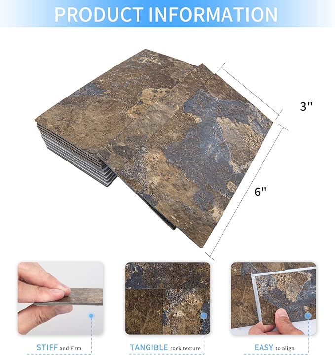 Art3d 102-Pack Peel and Stick Backsplash, Stick on Subway Tile, Rust Slate | 3 x 6 in, PVC, Self Adhesive, Waterproof, Traceless Peel, Modular Splicing, Ideal for Vanities, Bathrooms
