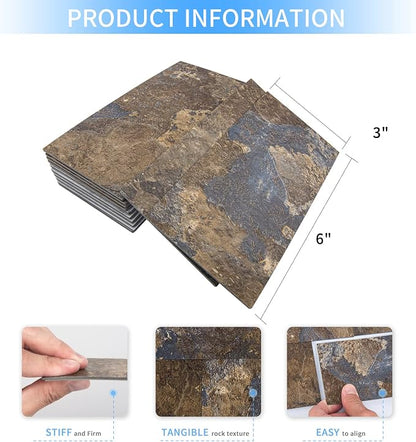 Art3d 102-Pack Peel and Stick Backsplash, Stick on Subway Tile, Rust Slate | 3 x 6 in, PVC, Self Adhesive, Waterproof, Traceless Peel, Modular Splicing, Ideal for Vanities, Bathrooms