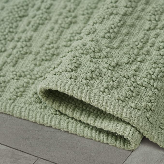 French Connection Nellore Bath Rugs, Woven and Beaded Bath Mats, Durable and Thick Bath Mats for Bathroom and Shower Rugs, 24" x 64", Sage Green