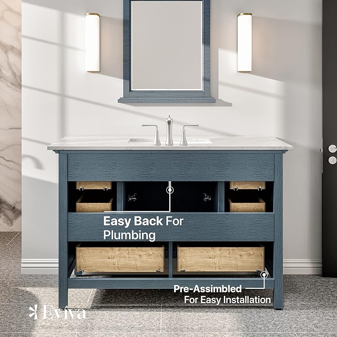 Eviva Britney 48 Inch Single Sink Transitional Ash Blue Bathroom Vanity