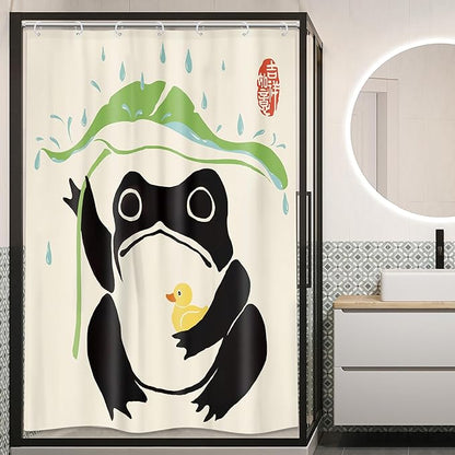 LGhtyro Funny Frog Shower Curtain Bathroom Set 48Wx71H Inches Taking Lotus Cute Duck Asian Traditional Japanese Style Animal Leaf Rain Bath Accessories Frog Art Home Decor Fabric 8 Pack Hooks