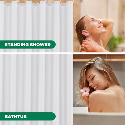 Fabric Shower Curtain Liner 72x72 Inch-White Standard Size Shower Liners | Hotel Quality Water Resistant Shower Liners for Bathroom-Machine Washable Cloth Polyester Bath Curtain-Rental Apartment Home
