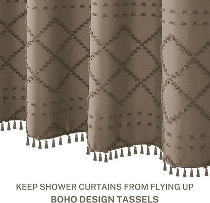 Boho Farmhouse Shower Curtain, 72 x 72 Tufted Chevron Textured Striped Modern Minimalist Cloth Shower Curtain for Bathroom