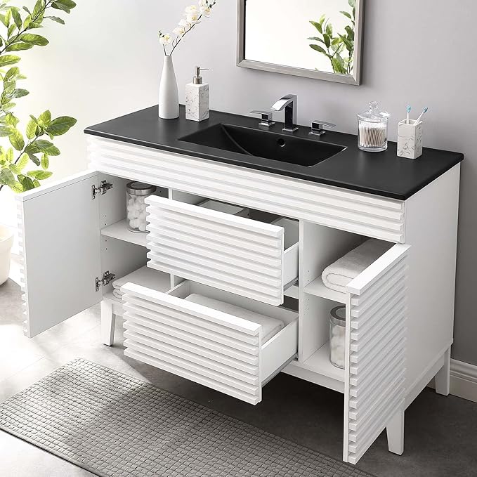 Modway Render 48" Single Bathroom Vanity in White Black