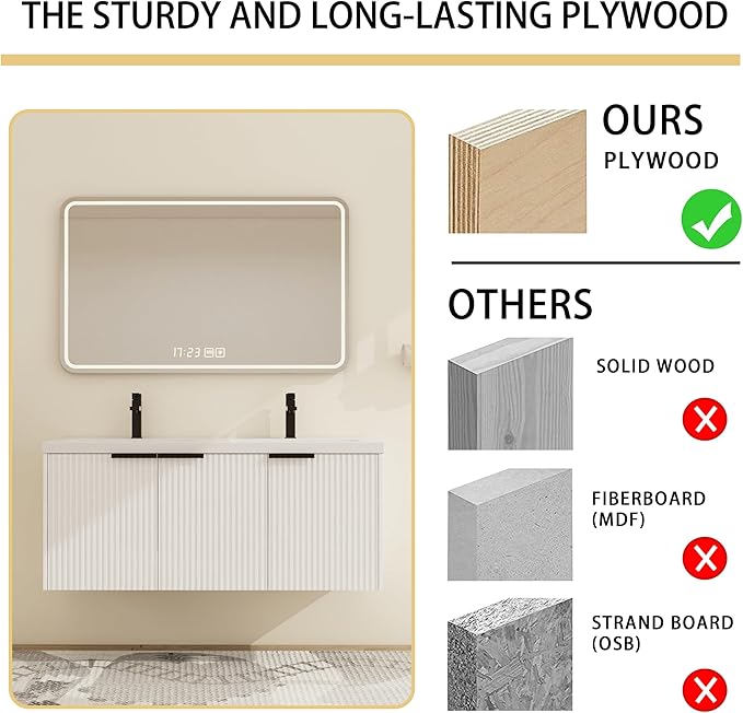 Malwee 48" Bathroom Vanity with Sink, 48 inch Double Sink Floating Vanity, Wall Mounted Bathroom Basin Cabinet Combo, Modern White Bath Vanity Cabinet Set with Storage(MA10348DWH)