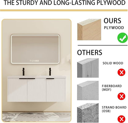 Malwee 48" Bathroom Vanity with Sink, 48 inch Double Sink Floating Vanity, Wall Mounted Bathroom Basin Cabinet Combo, Modern White Bath Vanity Cabinet Set with Storage(MA10348DWH)