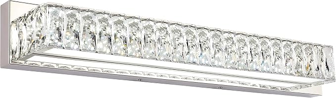 Modern Bathroom Light Fixtures Over Mirror 30 inch Crystal Chrome LED Vanity Light Bar White Light 6000K (7500-760mm)