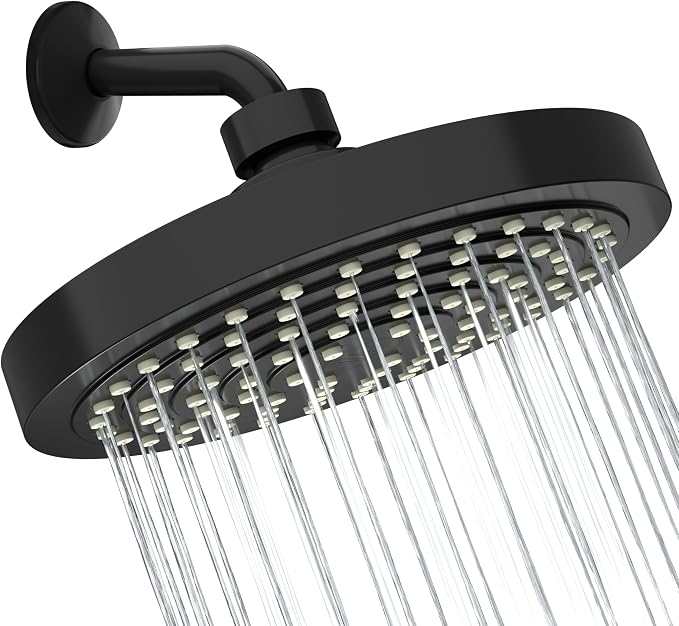 Winthorpe Conservation Rain Shower Head, Matte Black, Round, Low Flow, High Pressure, 1.8 GPM Water Saving, 360 Degree, Eco and Energy Efficient Rainfall Showerhead