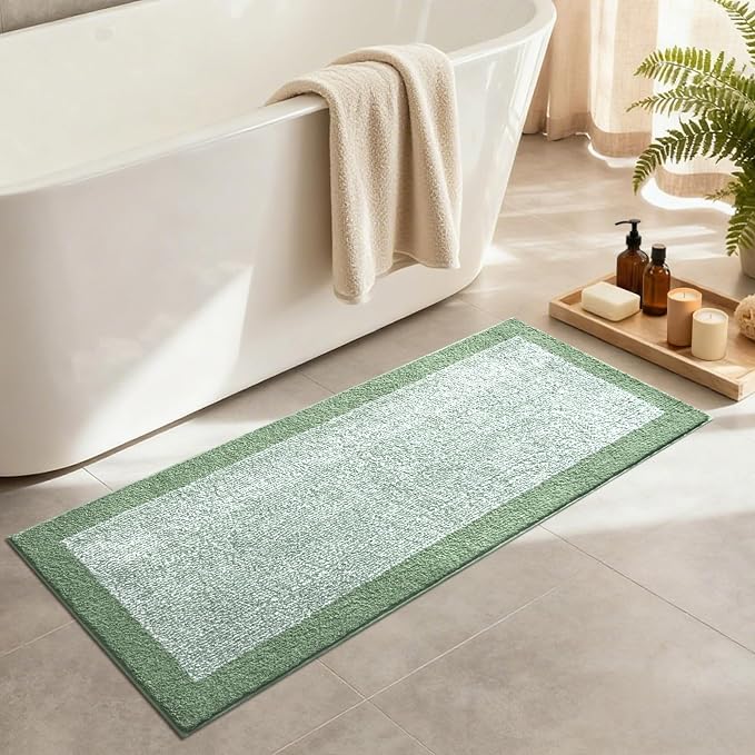 Bathroom Rugs 48x17 Non Slip Washable, Green Bath Mat for Bathroom Floor Tub, Soft Absorbent Quick Dry Mats for Shower, Bathtub,Home Decor