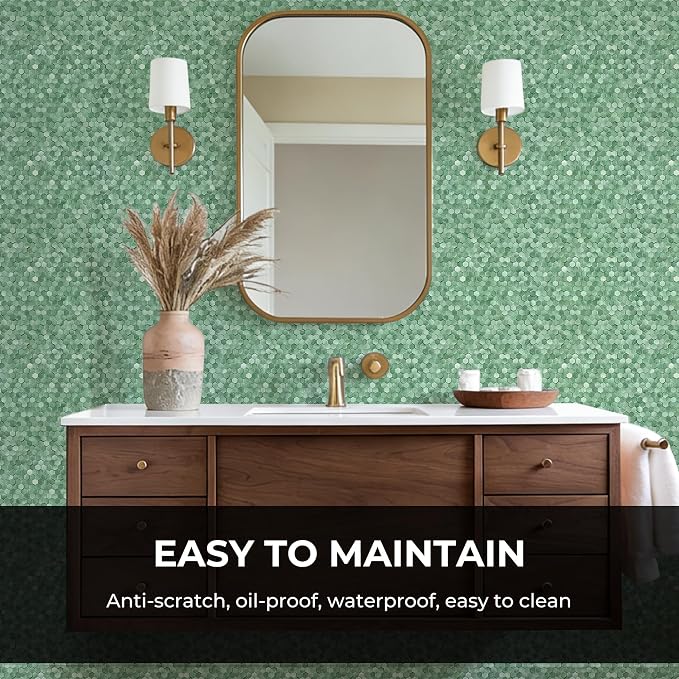 STICKGOO Peel and Stick Backsplash Tiles, Stick on Mosaic Self Adhesive Tiles, 3D Hexagon Backsplash for Kitchen Bathroom Fireplace Vanity (8PCS, Light Green)