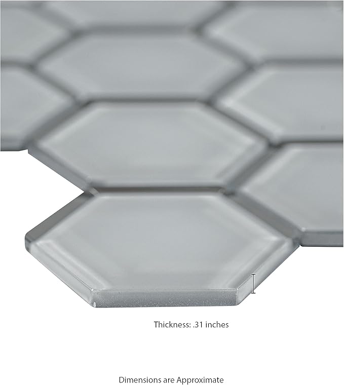 MSI Ice Hexagon Beveled Glass Mesh-Mounted Mosaic Tile for Bathroom, Kitchen Backsplash, Accent Wall Tile, and Shower Wall Tile