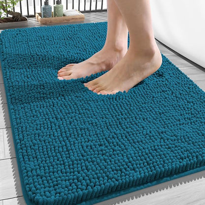 OLANLY Bathroom Rugs 34x21, Extra Soft Absorbent Chenille Bath Rugs | Peacock Blue, Quick-Drying Rubber Backing, Washable Bath Mat for Bathroom Floor, Tub and Shower, Home Decor Accessories