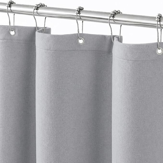 Light Grey Linen Shower Curtain Farmhouse Bathroom Decor 72x72 In | Boho Bathroom Decor,12 Sturdy Stainless Steel Sliding Hangers,Rustic Country Style,Linen Shower Curtains for Bathroom