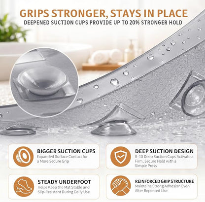 Yimobra Bathtub Mat Non Slip, 35"X16" Shower Mat with Strong Suction Cups & Drain Holes, Long Anti Slip Bath Tub Mat for Inside Shower, Machine Washable Fast Drying, Bathroom Essentials,Clear Gray