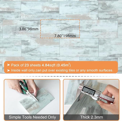 VAOVI Matte Peel and Stick Tiles Bathroom Wall(23pcs,Blue)