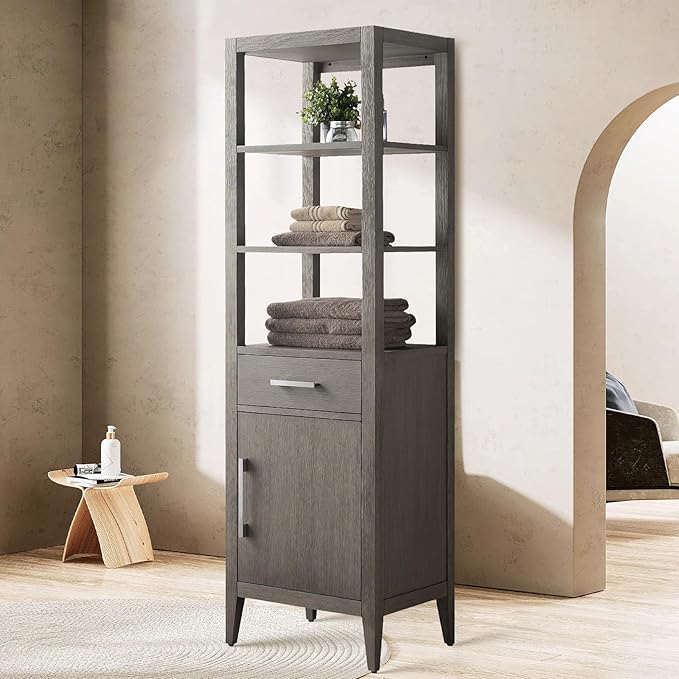 Vanity Art 21" Bathroom Vanity with Storage Cabinet & Shelves, Storage Cabinet with Soft-Closing Doors, VA90-LC-DG-GB1