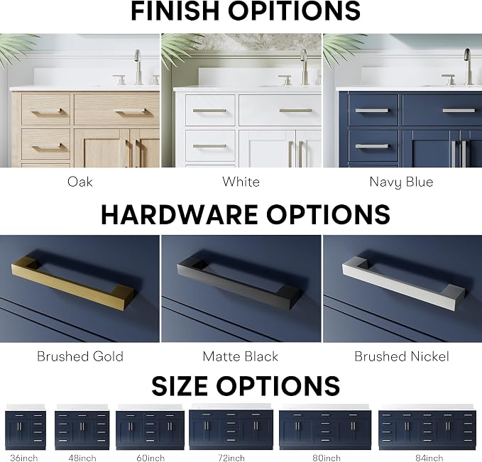 84-Inch Bathroom Vanity with Double Sinks W/ 4 Doors & 12 Drawers & 2 Flip Drawers, Navy Blue Vanity W/Brushed Nickel Handles