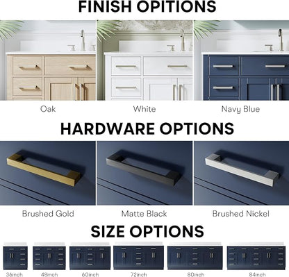 84-Inch Bathroom Vanity with Double Sinks W/ 4 Doors & 12 Drawers & 2 Flip Drawers, Navy Blue Vanity W/Brushed Nickel Handles