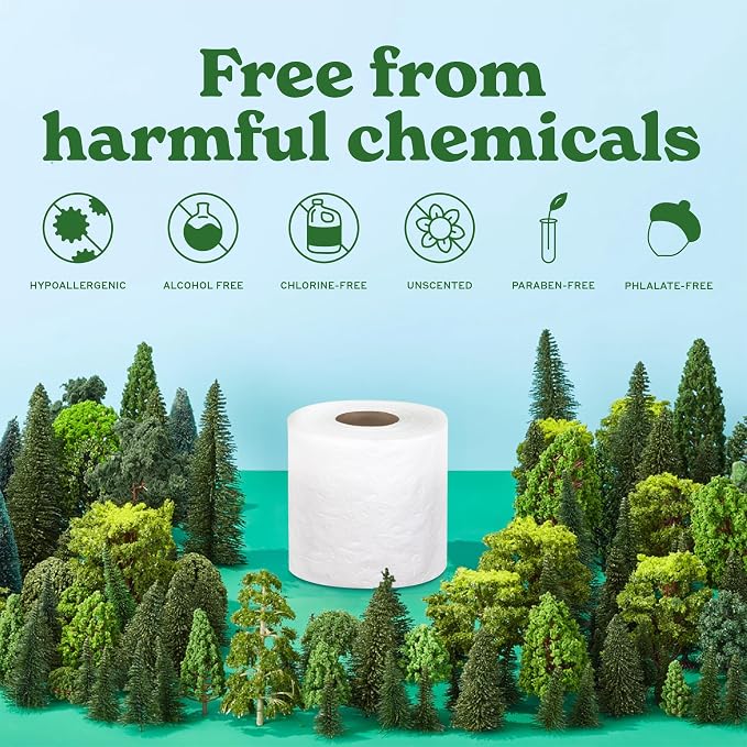 Caboo Tree Free Toilet Paper, PFAS Free, Septic Safe, 24 Double Rolls | Made with 100% Bamboo, Responsibly Sourced, Organically Grown, Hypoallergenic, BPA Free, Lint Free, Chemical Free, Toxin Free