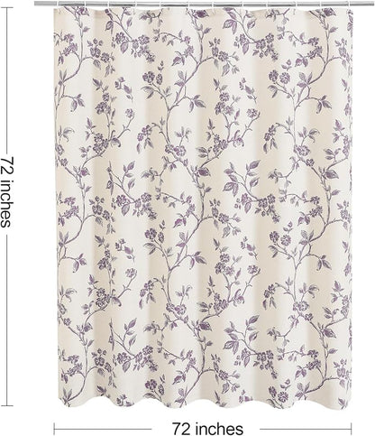 MitoVilla Lavender Purple Boho Shower Curtain Set, Cotton Floral Cottagecore Spring Shower Curtains for Bathroom, Modern Farmhouse Country Plant Leaves Bathroom Décor, 72" W x 72" L