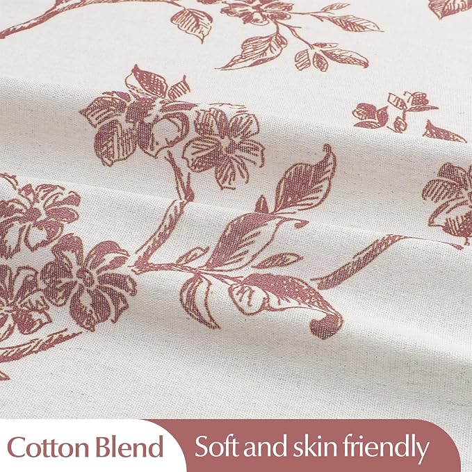MitoVilla Pink Boho Shower Curtain Set, Cotton Floral Cottagecore Spring Shower Curtains for Bathroom, Modern Farmhouse Country Plant Leaves Bathroom Décor, 72" W x 72" L