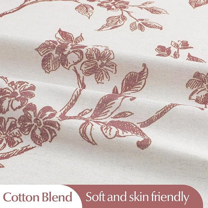 MitoVilla Pink Boho Shower Curtain Set, Cotton Floral Cottagecore Spring Shower Curtains for Bathroom, Modern Farmhouse Country Plant Leaves Bathroom Décor, 72" W x 72" L