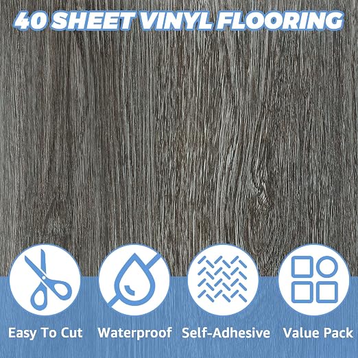 12x12 Inch Peel and Stick Floor Tile Wood Grain Series (40, Light Brown Wood Grain)
