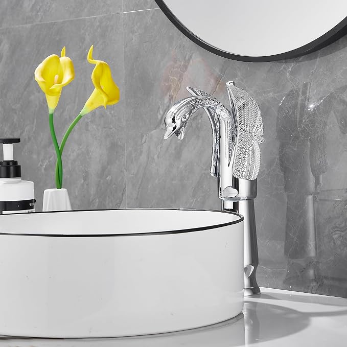 Chrome Swan Shape Single Handle One Hole Bathroom Vessel Sink Faucet Deck Mount Lavatory Sink Faucet