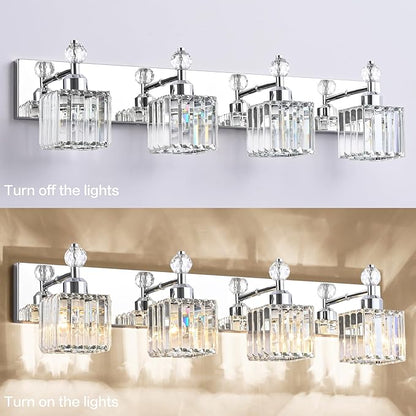 PRESDE Crystal 4 Light Bathroom Vanity Lights Chrom Vanity Light for Bathroom Over Mirror Modern Bath Wall Lighting