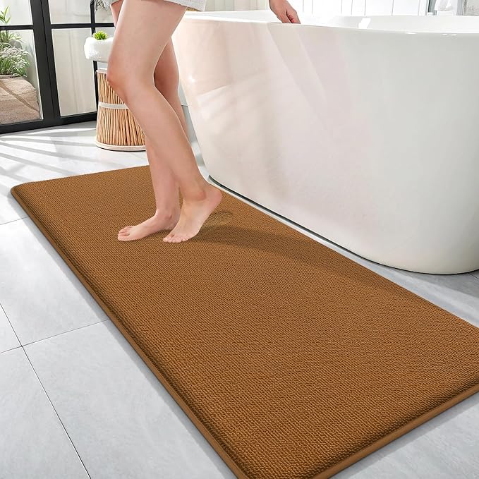 OLANLY Memory Foam Bathroom Runner Rugs 47x17, Absorbent Long Mat, Ochre | Soft Quick Dry Bath Rugs, Non-Slip Carpet, Machine Washable Mat for Bathroom Floor, Tub and Shower, Home Decor Accessories