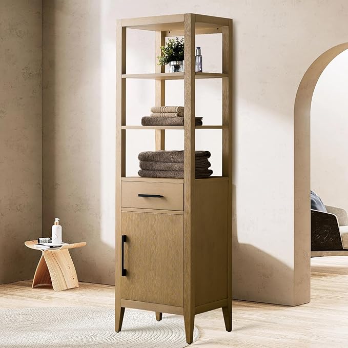 HomeBeyond 21 Inch Bathroom Vanity Cabinet with Shelves, Soft-Closing Doors, Natural Oak