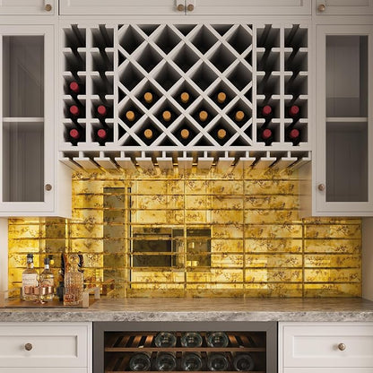 Peel and Stick Beveled Gold Antique Mirror Tile Subway Mirror Glass Backsplash 3x12 Inch for Kitchen Bathroom Wall
