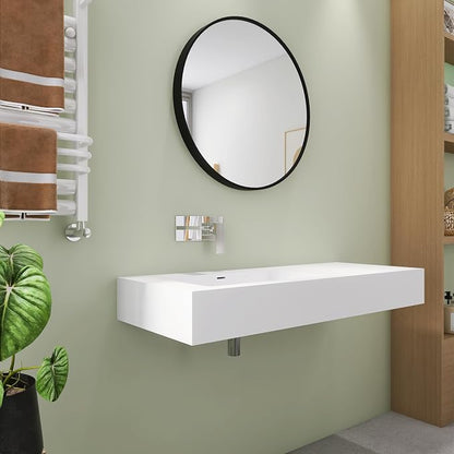 SJ STAR&JANE 47" x 19" Solid Surface Bathroom Single Vessel Sink, Wall Mounted Sink, Stone Resin Countertop With Single Bowl in Matte White Floating Vanity Sink Durable Modern Design