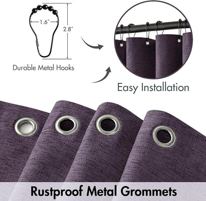 MIULEE Linen Fabric Shower Curtain Purple W72*L72 12 Metal Hooks | Modern, Heavy Duty, Curtain Set, Waterproof Thick Cloth Shower Curtains, Bathroom Bathtub, Washable