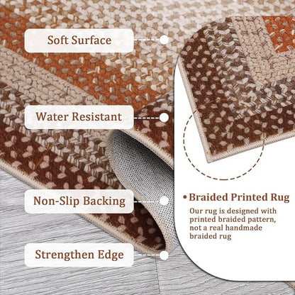 Imitation Braided Collection-Print Living Room Rug 5x7 Area Rugs Washable Bedroom Rug Modern Large Area Rug Non Slip Throw Rugs Farmhouse Soft Low Pile Stain Resistant Carpet for Dining Room