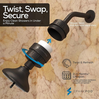 SparkPod 23 Stage Shower Head Filter for Dry Hair and Skin - High Output Universal Shower Filters to Remove Toxic Chemicals, Chlorine & Heavy Metals (Vintage Oil-Rubbed Bronze)