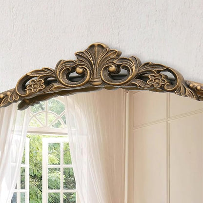 Micasso Vintage Gold Wall Mirror: 40"x29" Baroque Antique Arched Mirror | Traditional Ornate French Decorative Mirror for Bedroom/Bathroom/Fireplace/Entryway/Hallway/Dresser/Vanity/Mantel/Nightstand