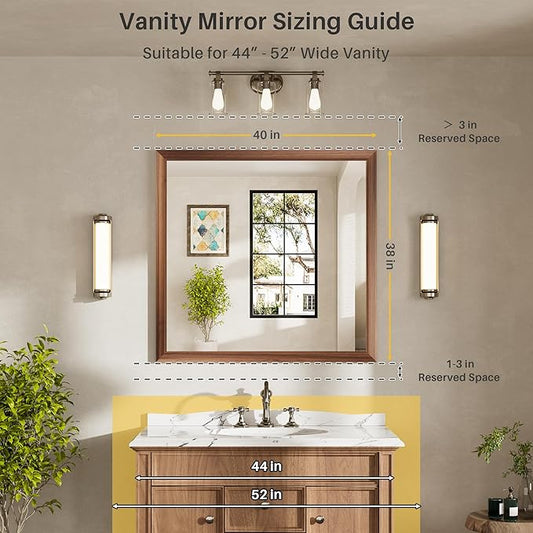 40x38 Inch Bathroom Mirror for Wall, Anti-Rust Walnut Wood Grain Metal Framed Bathroom Mirrors for Over Sink,Rectangler Mirrors for Bathroom Vanity, Farmhouse, Bedroom, Living Room, Entryway Decor