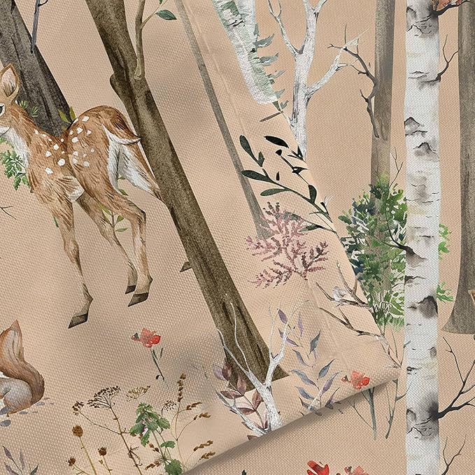 JAWO Camper Shower Curtain, Rustic Lodge Cabin Woodsy Wildlife Animals Woodland Rv Shower Curtains Camper Camping Bathroom Set with Hooks, 47X64 Inch, Brown