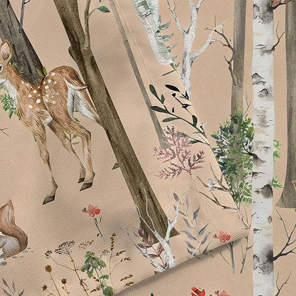JAWO Rustic Forest Shower Curtains, Lodge Cabin Woodsy RV Shower Curtain, Wildlife Animals Woodland Campers Camping Bathroom Set with Hooks, 54x72 Inch, Brown