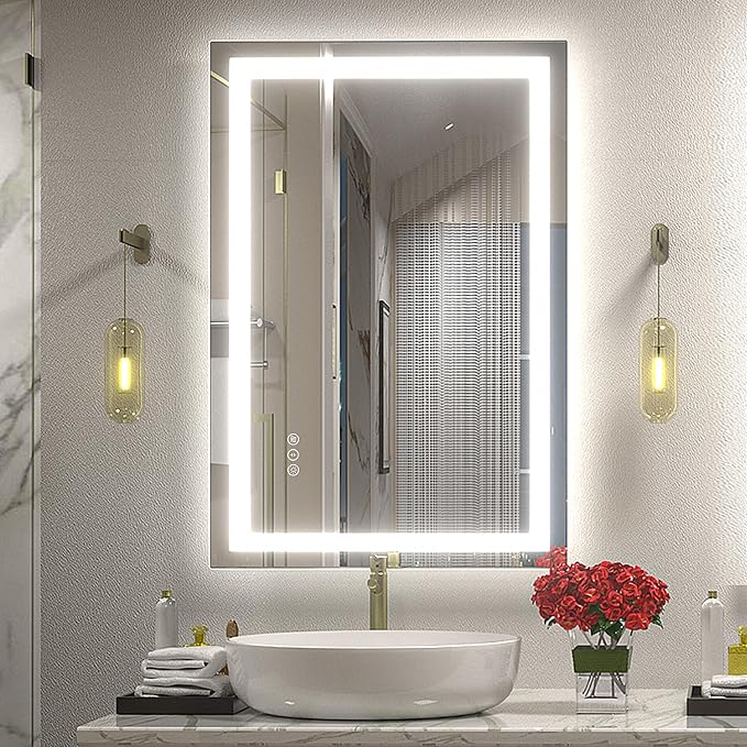 24x36 LED Bathroom Mirror with Backlit and Front Lights | Lighted Bathroom Vanity Mirror for Wall, Anti-Fog, Memory, Shatter-Proof, ETL Listed (Horizontal/Vertical)