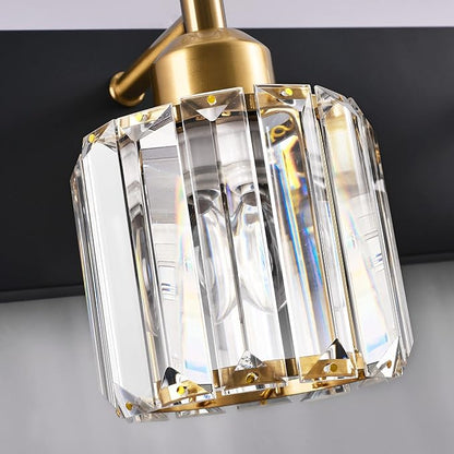 PRESDE 1-Light Bathroom Vanity Light, Modern Black and Gold Wall Sconce with Crystal Shade, Single Wall Lamp for Over Mirror Bedroom Hallway