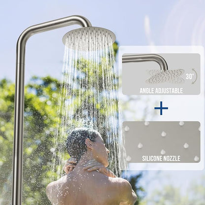 Freestanding Outdoor Shower Faucet Set, 316 Marine Grade Stainless Steel Outside Shower System for Backyard/Garden/Poolside/Beach,Outside Shower Faucet with Rain Shower Head & Handheld,Brushed Nickel