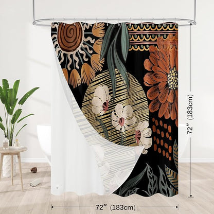 3 in 1 Boho Rustic Shower Curtain Set with PEVA Liner & 12 Hooks, 72 x 72 | Boho Tropical Botanical Style, Farmhouse Floral Fabric, Modern Hotel Inspired, Water‑Repellent, Machine Washable