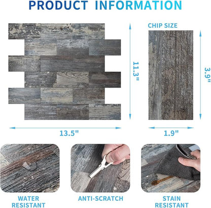 Art3d PVC Peel and Stick Backsplash Wall Tile, 10-Pack, Spruce Grey Rustic | PVC, Self Adhesive, Splash Resistant, Multi-Surface Compatibility, Ideal for Kitchens, Fireplaces, Stair Areas