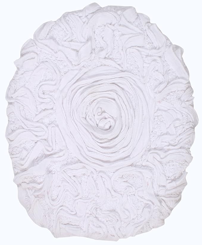 Home Weavers Bell Flower Toilet Lid Cover – 18"x18", 100% Cotton Tufted, Soft & Absorbent, Non-Slip, Machine Washable Bathroom Seat Cover, White
