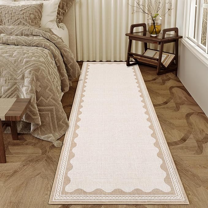 Garvee Washable Hallway Runner Rug 2x6 Runner Rug Bordered Wave Print Beige | Non Slip Entryway Rugs Foldable Non-Shedding Carpet Low Pile Stain-Resistant Indoor Soft Rugs for Laundry Kitchen Bathroom