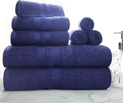 Superior Ultra-Soft 8-Piece Cotton Towel Set, Includes 2 Bath Towels, 2 Hand Towels, and 4 Washcloths, Daily Use Towels for Home, Bathroom, Guest Bath Room, Essential Quick Dry - Navy Blue