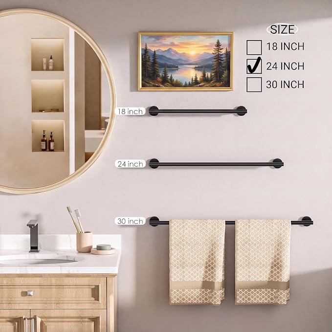 FORIOUS Bathroom Accessories, 4-Piece Bathroom Hardware Set - 24" Towel Bar | Chrome | Towel Hooks, Towel Racks for Bathroom, Toilet Paper Holder Wall Mounted & Towel Ring | SUS304 Stainless Steel